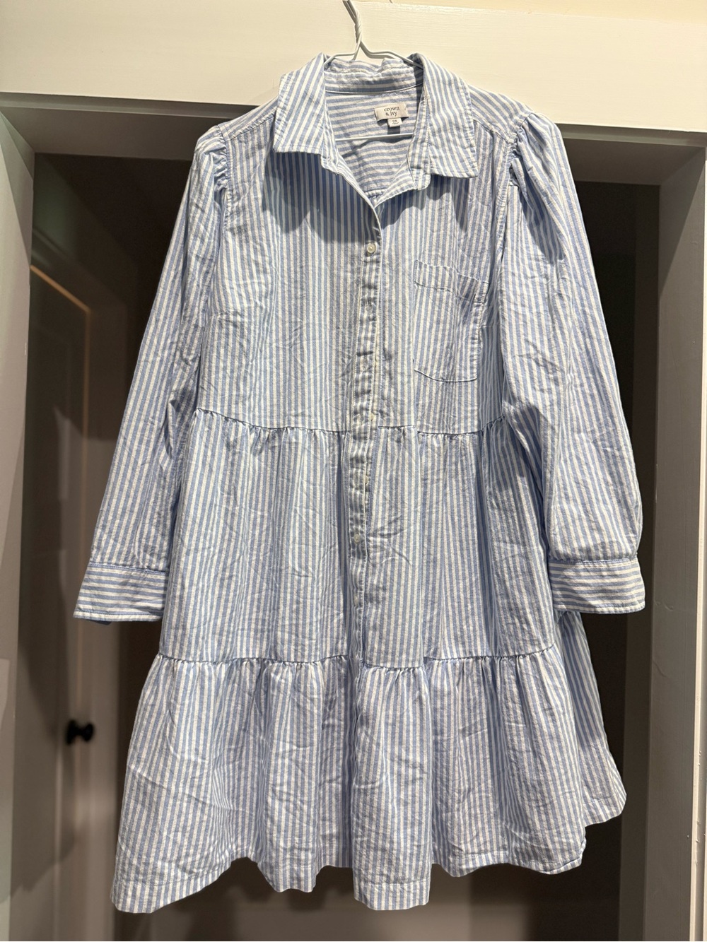 Women’s Blue and White Striped Button-Front Dress
